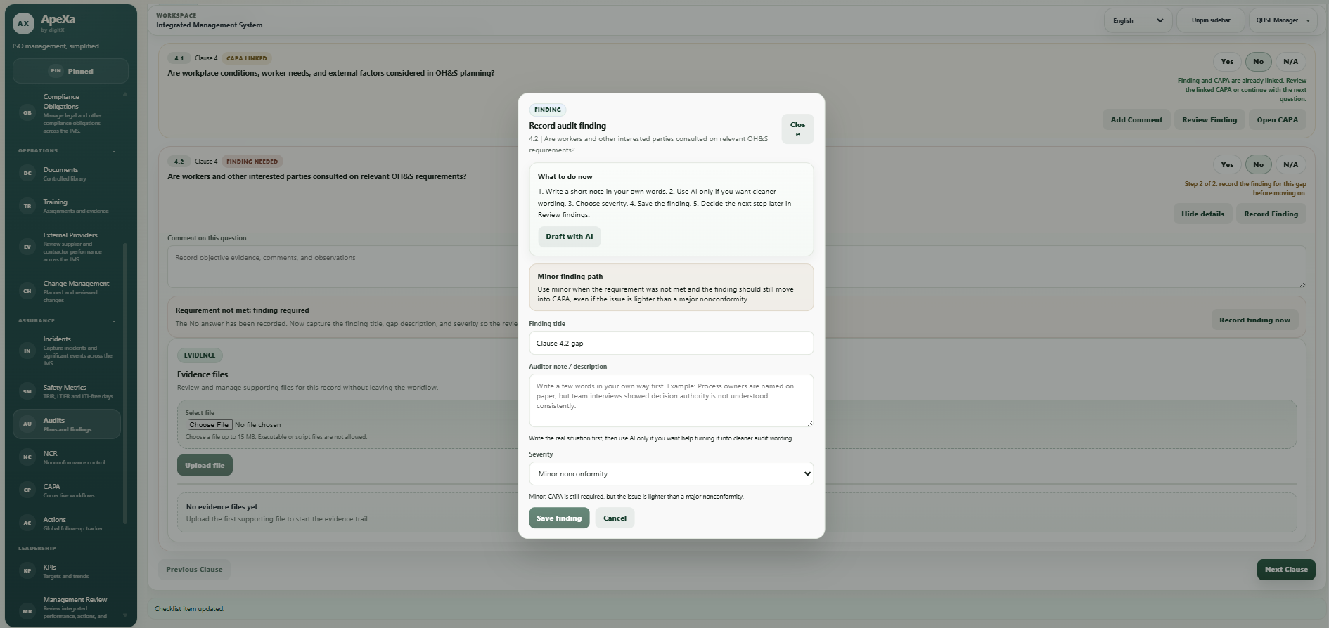 AI-assisted audit finding in ApeXa